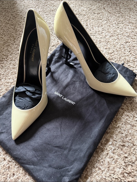 Saint Laurent Shoes - Saint Laurent Cream Patent Leather Pointed-Toe Stiletto Pumps